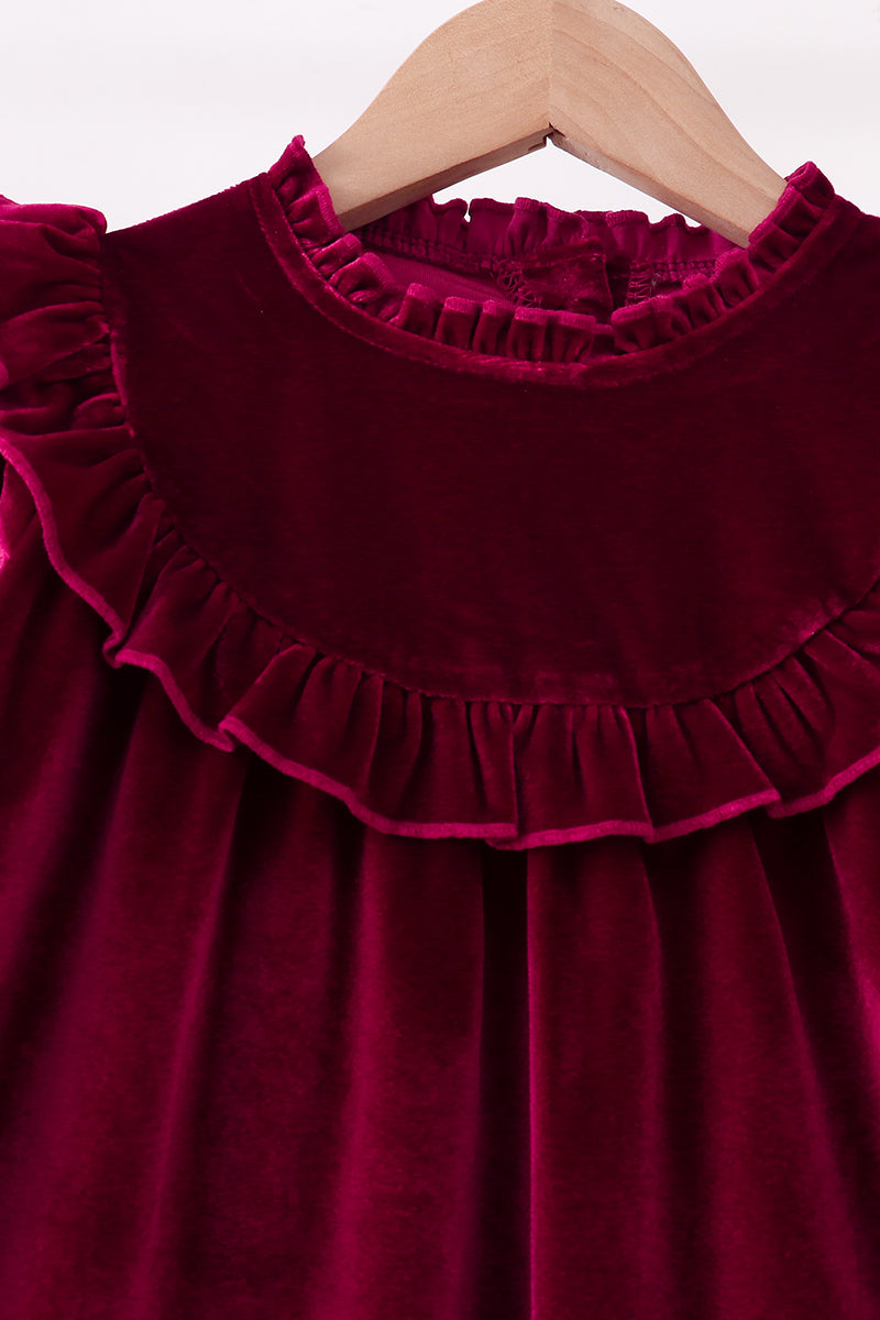 Burgundy velvet Ruffle Dress - Fierce and Chic