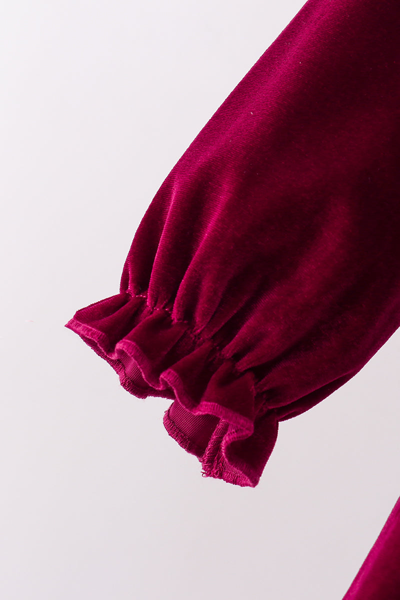 Burgundy velvet Ruffle Dress - Fierce and Chic