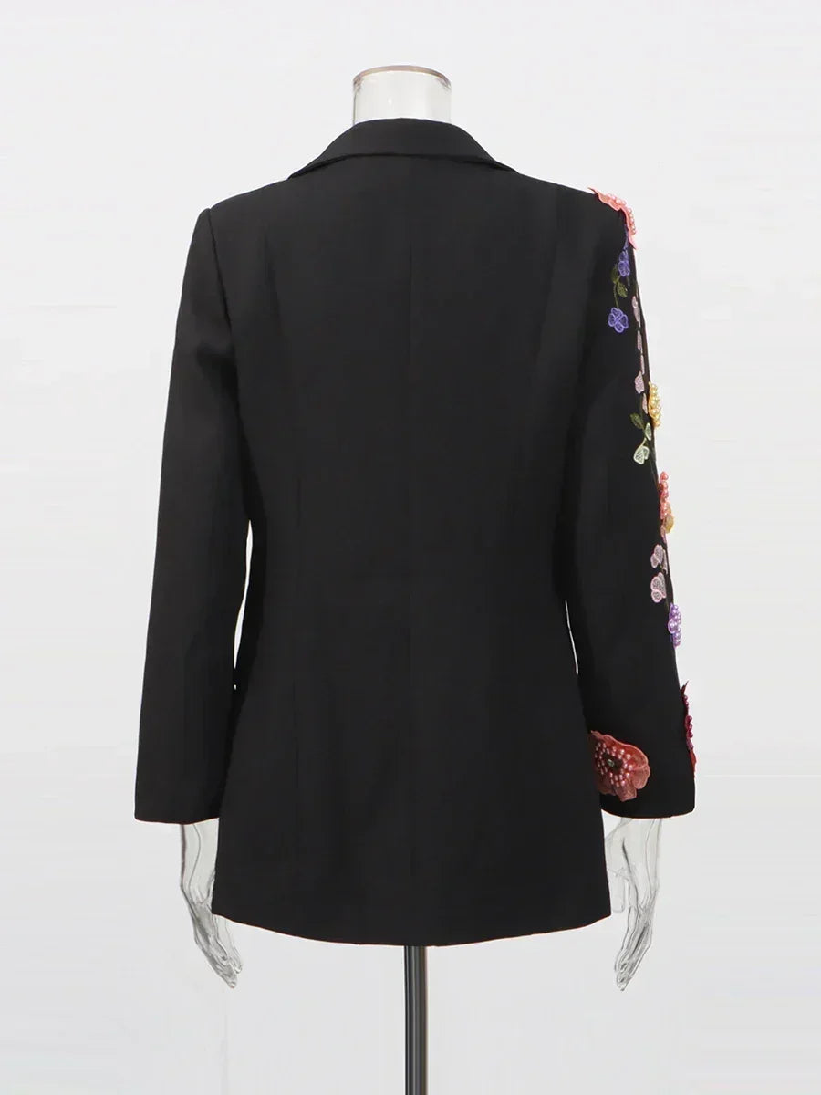 TWOTWINSTYLE Hit Color Spliced Appliques Fashion Blazers for Women Lapel Long Sleeves Patchwork Bead Temperament Blazer Female - Fierce and Chic