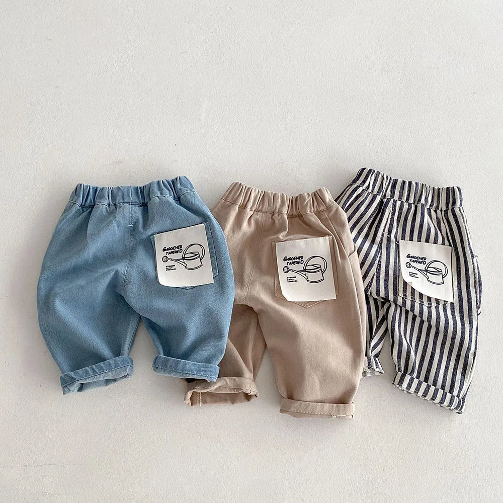 Kids Tapped Casual Striped Pants 0-5T Girls Boys Fashion Stripe Trousers Children Solid Denim Jeans Britches - Fierce and Chic