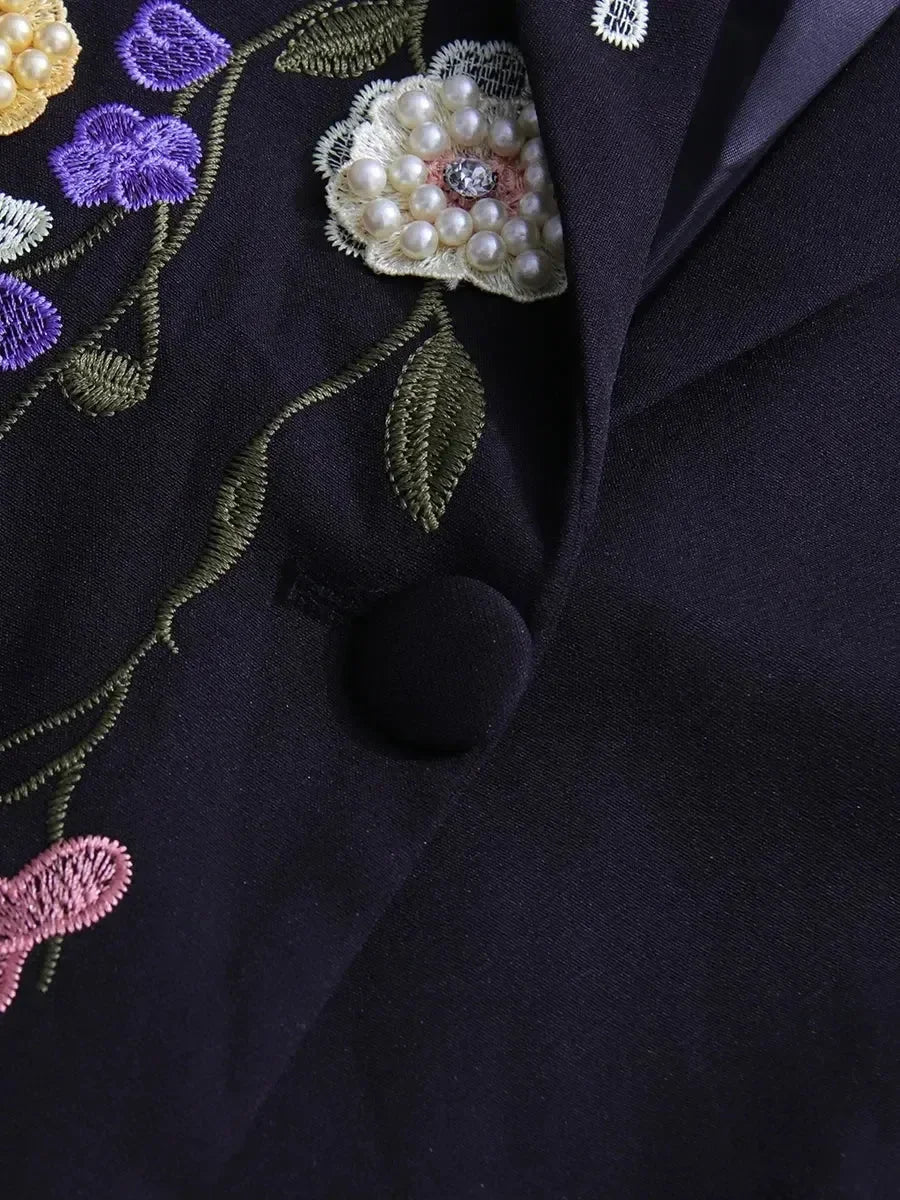 TWOTWINSTYLE Hit Color Spliced Appliques Fashion Blazers for Women Lapel Long Sleeves Patchwork Bead Temperament Blazer Female - Fierce and Chic