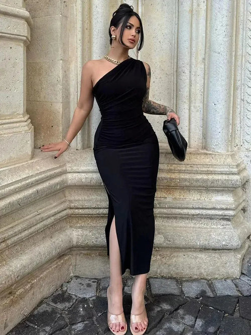Black Backless Maxi Dress | Sexy Split Sleeveless Party Gown -femstylo - Fierce and Chic