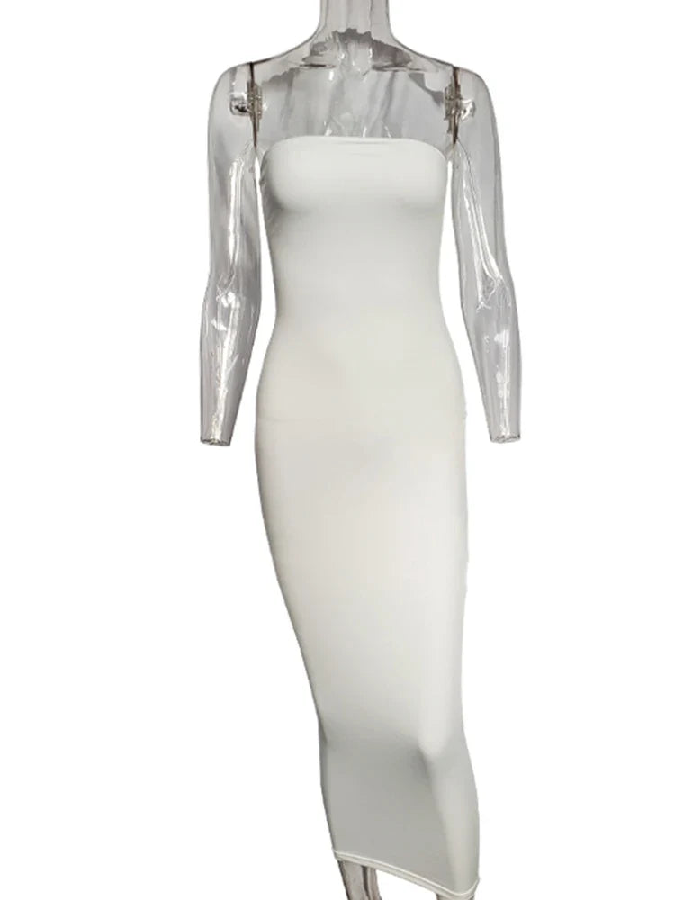 Spring Summer Women's Dress Solid Color Sexy Sleeveless Chest Wrapped Long Beach Dress - Fierce and Chic