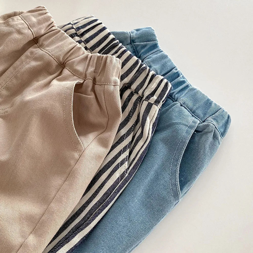 Kids Tapped Casual Striped Pants 0-5T Girls Boys Fashion Stripe Trousers Children Solid Denim Jeans Britches - Fierce and Chic