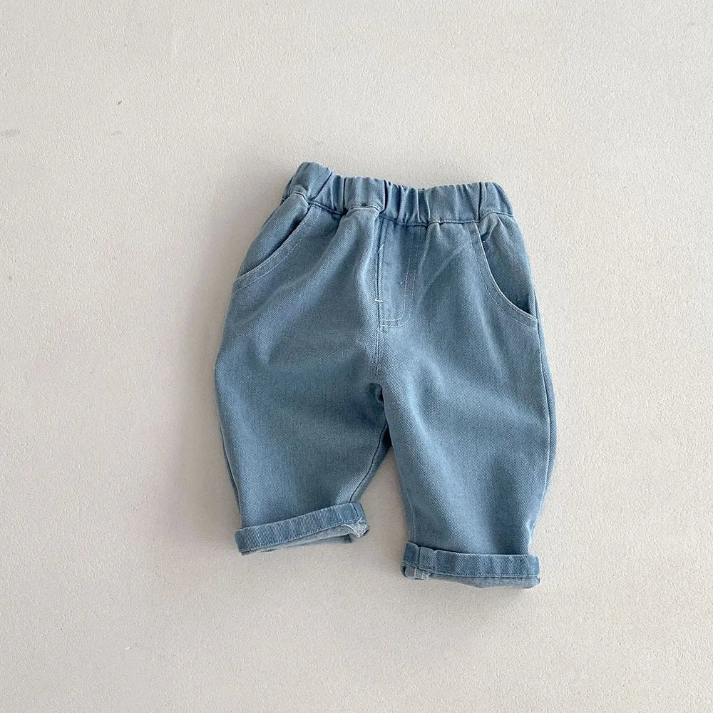 Kids Tapped Casual Striped Pants 0-5T Girls Boys Fashion Stripe Trousers Children Solid Denim Jeans Britches - Fierce and Chic