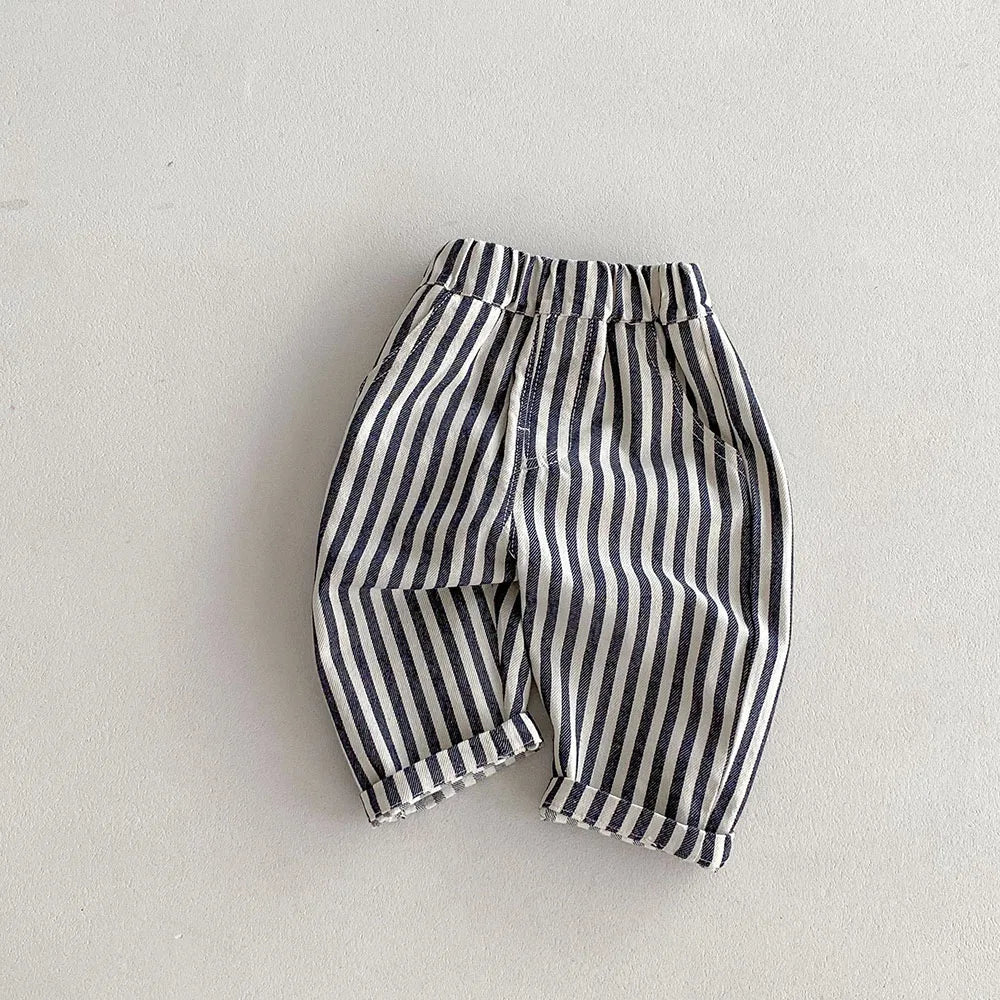 Kids Tapped Casual Striped Pants 0-5T Girls Boys Fashion Stripe Trousers Children Solid Denim Jeans Britches - Fierce and Chic
