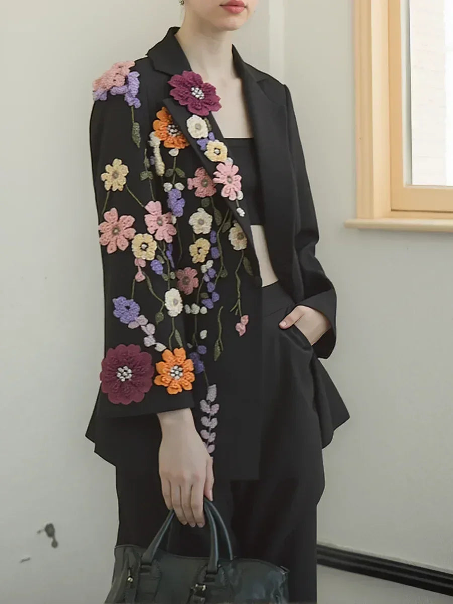 TWOTWINSTYLE Hit Color Spliced Appliques Fashion Blazers for Women Lapel Long Sleeves Patchwork Bead Temperament Blazer Female - Fierce and Chic