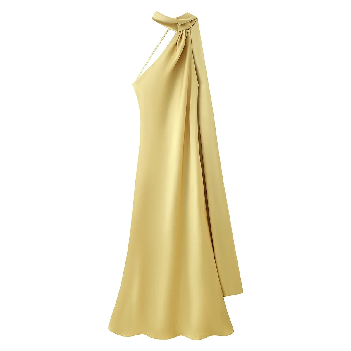 Elegant Women's Ribbon Long Satin Party Dress Halter Backless Sleeveless Female Dresses 2026 Summer Lady Solid Evening Gowns - Fierce and Chic