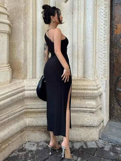 Black Backless Maxi Dress | Sexy Split Sleeveless Party Gown -femstylo - Fierce and Chic