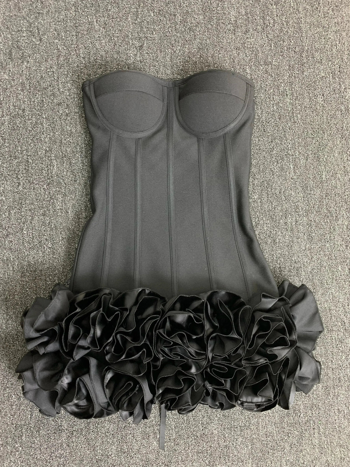 Women Red Evening Bandage Dress Hot Strapless Bodycon Flowers Hem Laced Up Mini Celebrity Birthday Party Dresses One Piece Gala - Fierce and Chic