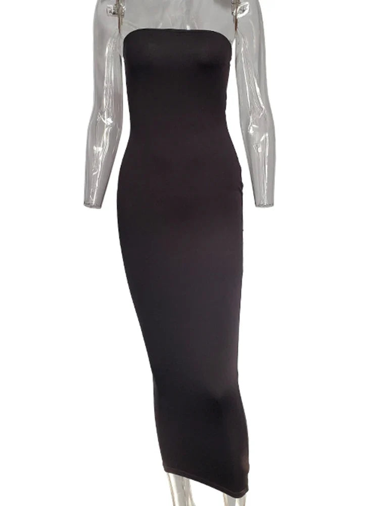Spring Summer Women's Dress Solid Color Sexy Sleeveless Chest Wrapped Long Beach Dress - Fierce and Chic