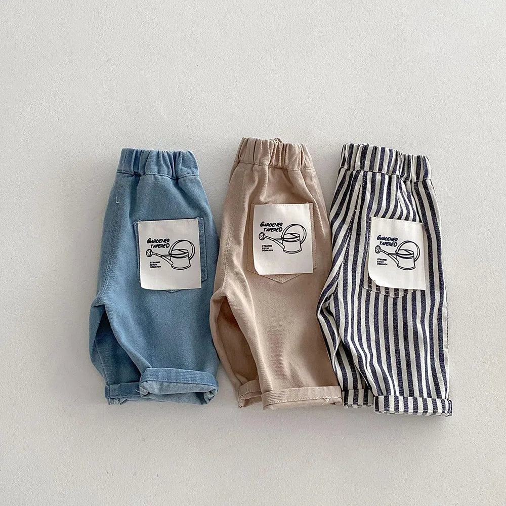 Kids Tapped Casual Striped Pants 0-5T Girls Boys Fashion Stripe Trousers Children Solid Denim Jeans Britches - Fierce and Chic