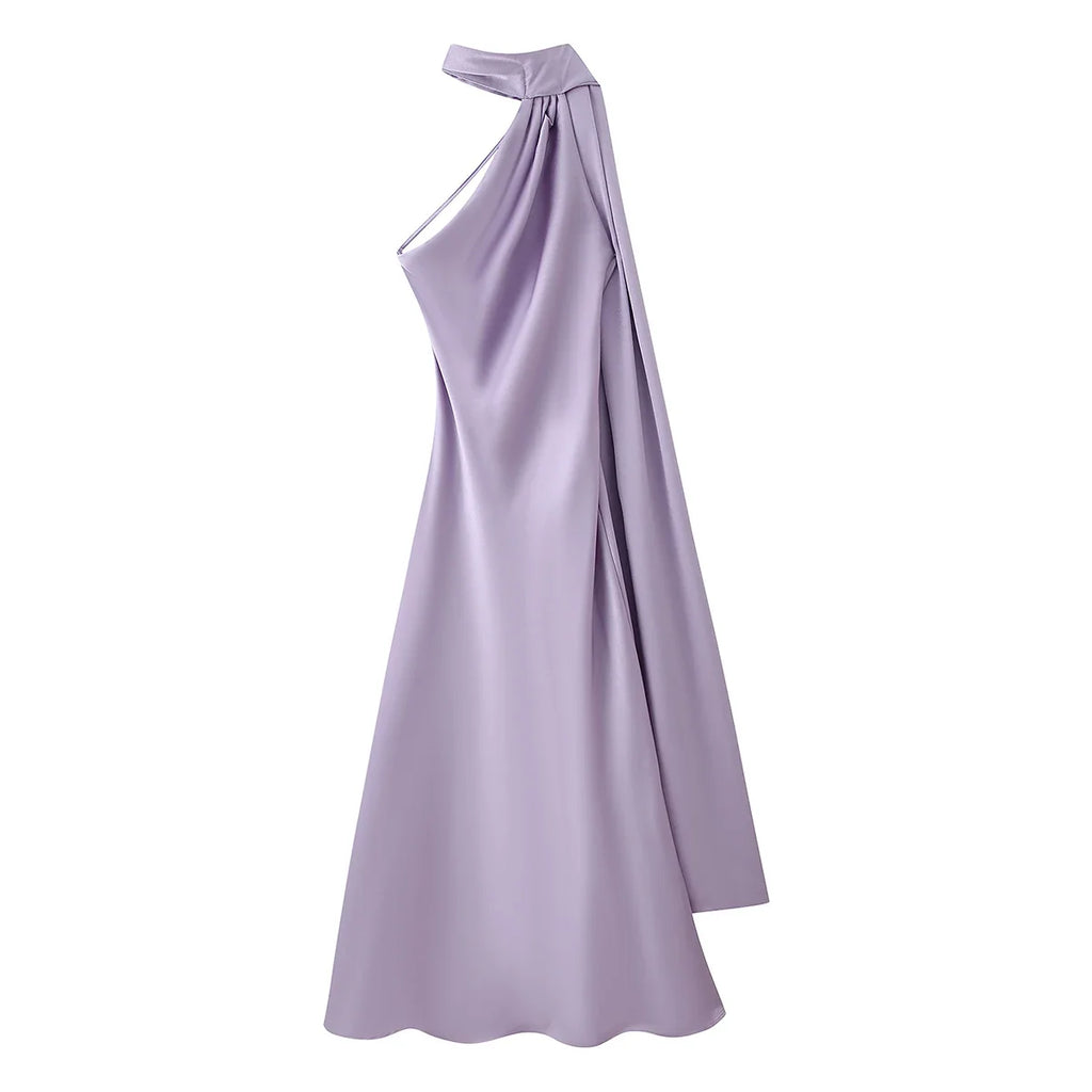 Elegant Women's Ribbon Long Satin Party Dress Halter Backless Sleeveless Female Dresses 2026 Summer Lady Solid Evening Gowns - Fierce and Chic