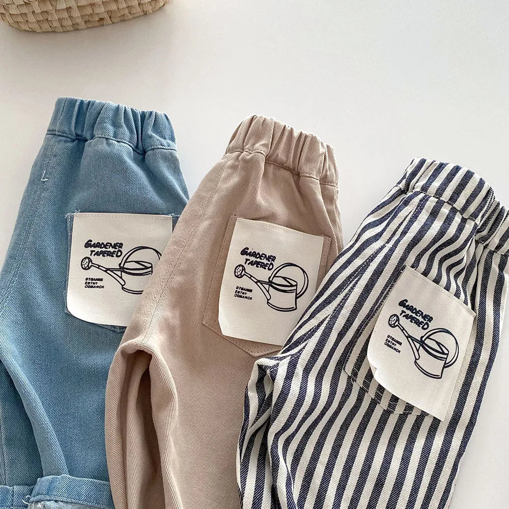 Kids Tapped Casual Striped Pants 0-5T Girls Boys Fashion Stripe Trousers Children Solid Denim Jeans Britches - Fierce and Chic