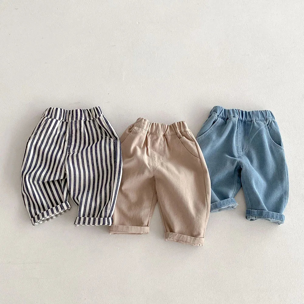 Kids Tapped Casual Striped Pants 0-5T Girls Boys Fashion Stripe Trousers Children Solid Denim Jeans Britches - Fierce and Chic