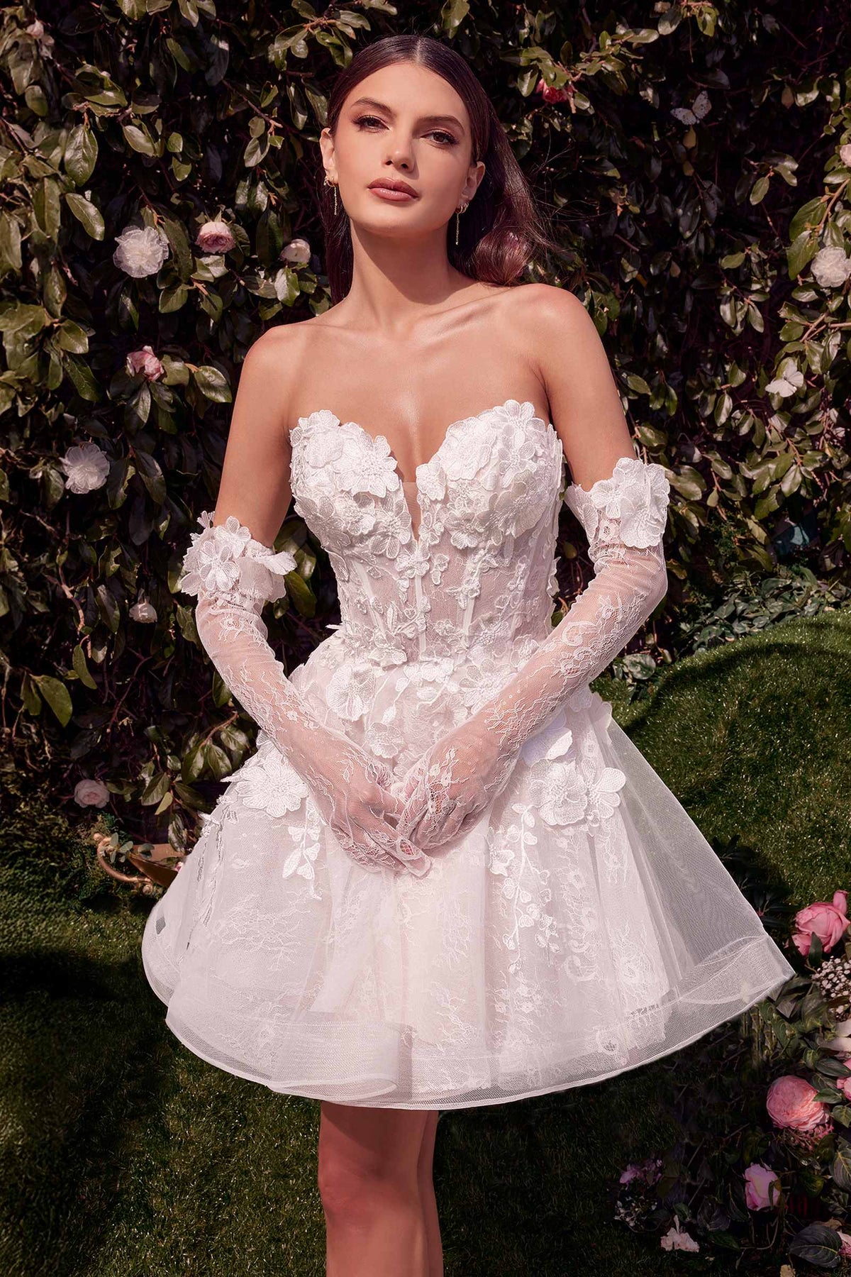 Andrea & Leo WL020 Dress Short Floral Appliqued Bridal Party Gown - Fierce and Chic