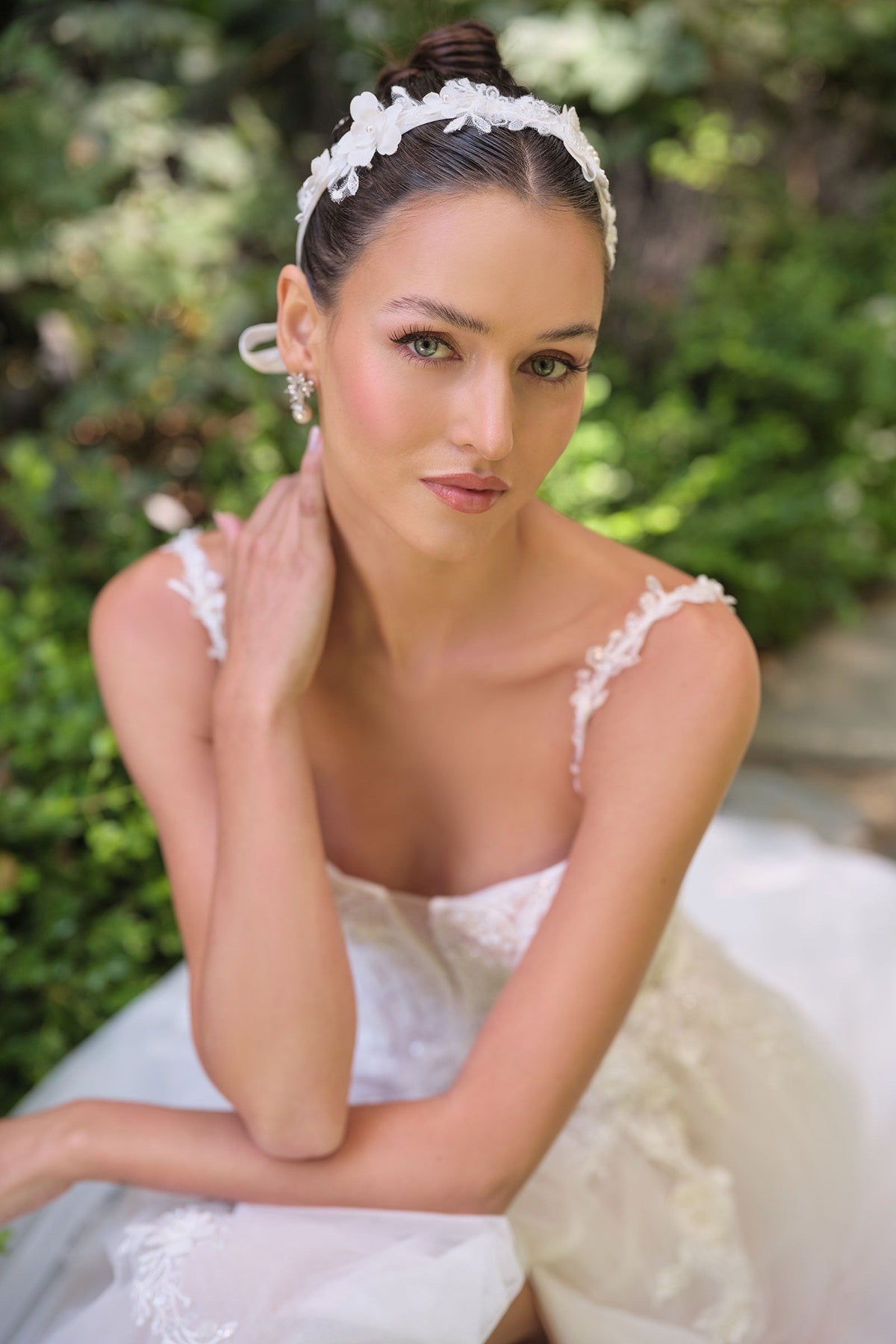 Andrea & Leo WL063 A-Line Wedding Gown Plunging Neckline Floral Straps - Fierce and Chic