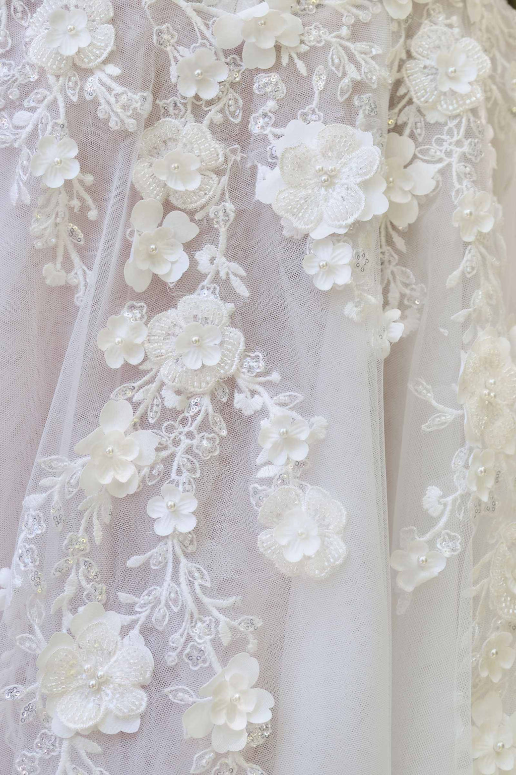 Andrea & Leo WL063 A-Line Wedding Gown Plunging Neckline Floral Straps - Fierce and Chic
