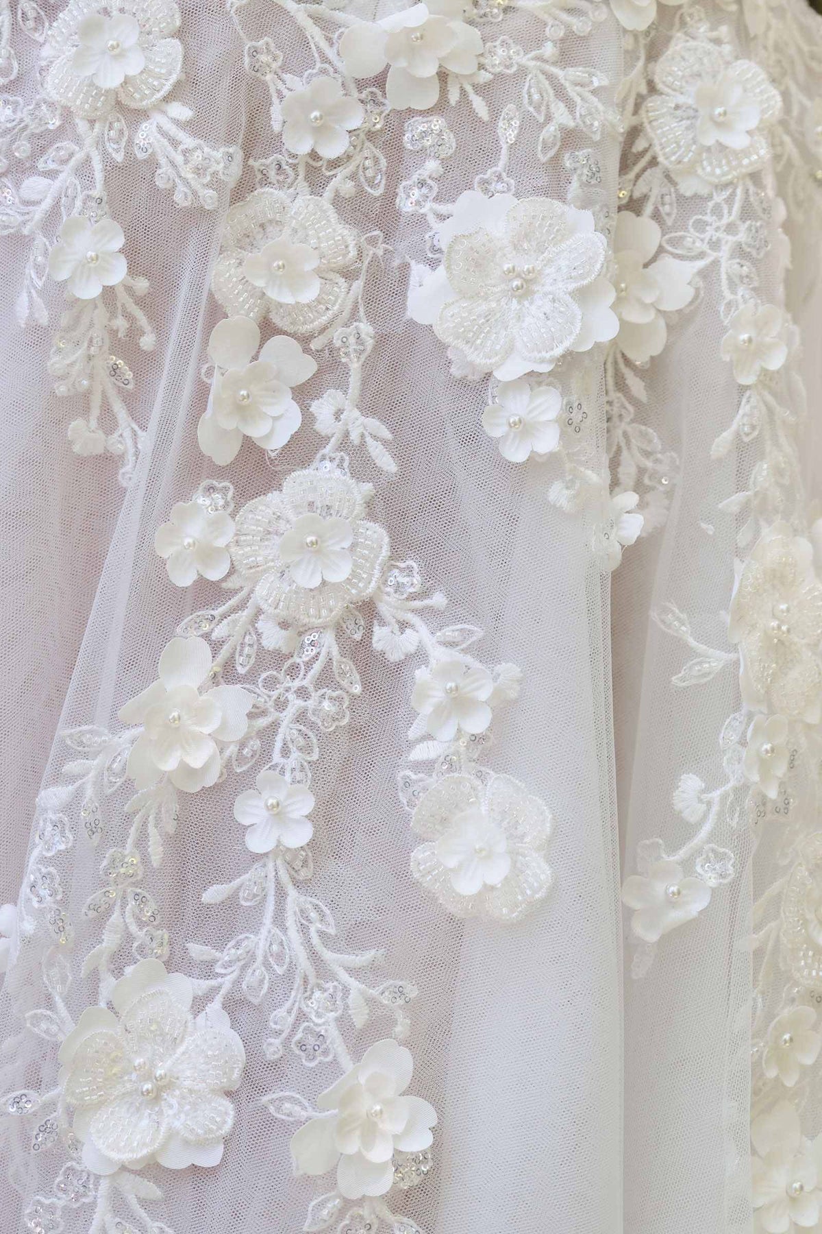 Andrea & Leo WL063 A-Line Wedding Gown Plunging Neckline Floral Straps - Fierce and Chic