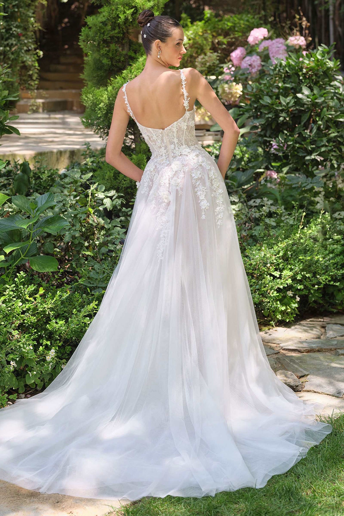 Andrea & Leo WL063 A-Line Wedding Gown Plunging Neckline Floral Straps - Fierce and Chic