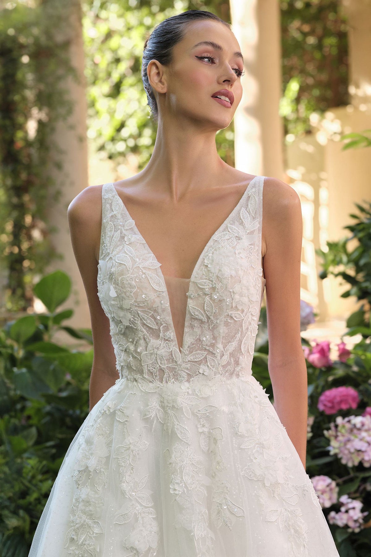 Andrea & Leo WL064 Deep V-Neckline A-Line Wedding Ball Gown - Fierce and Chic