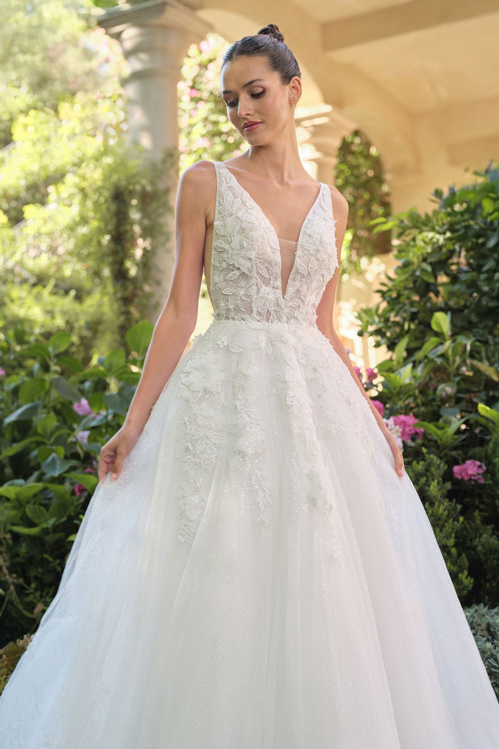 Andrea & Leo WL064 Deep V-Neckline A-Line Wedding Ball Gown - Fierce and Chic