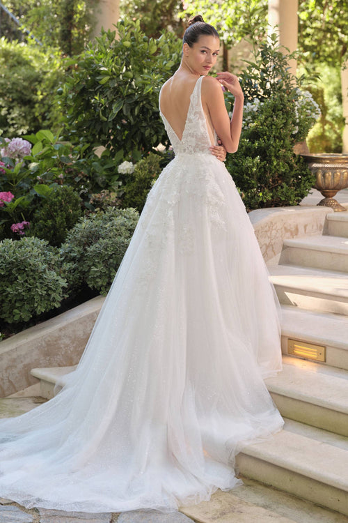 Andrea & Leo WL064 Deep V-Neckline A-Line Wedding Ball Gown - Fierce and Chic