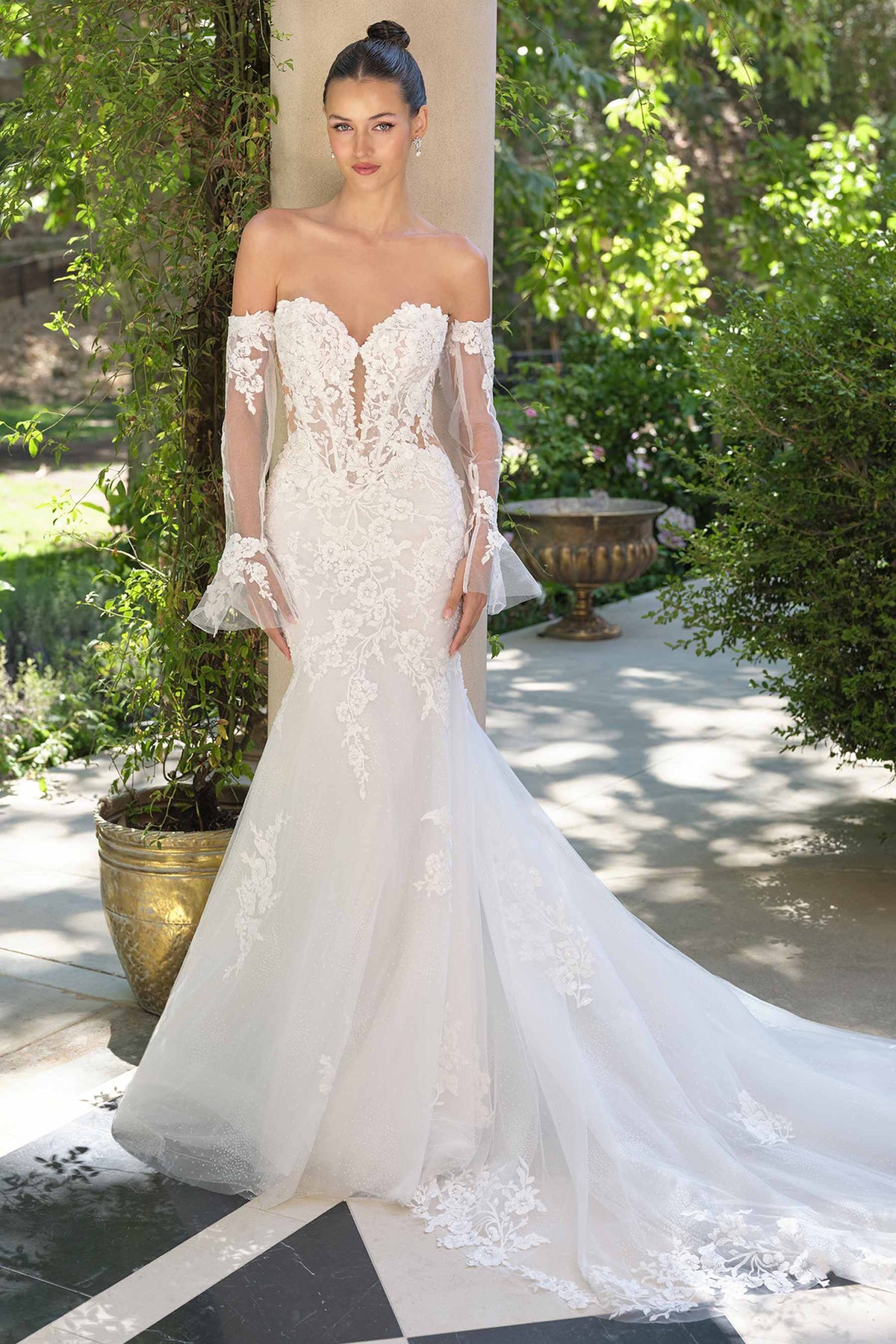 Andrea & Leo WL065 Mermaid Bridal Gown Removable Sheer Lace Sleeves - Fierce and Chic