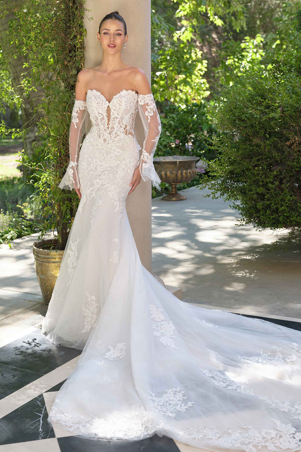 Andrea & Leo WL065 Mermaid Bridal Gown Removable Sheer Lace Sleeves - Fierce and Chic