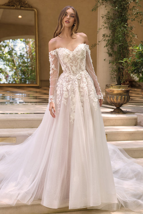 Andrea & Leo WL067 Off the Shoulder Sheer Illusion Sleeves Wedding Ball Gown - Fierce and Chic