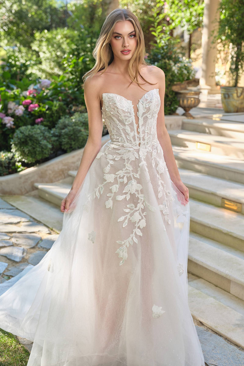 Andrea & Leo WL070 A-Line Strapless Illusion Plunge Neck Wedding Dress - Fierce and Chic