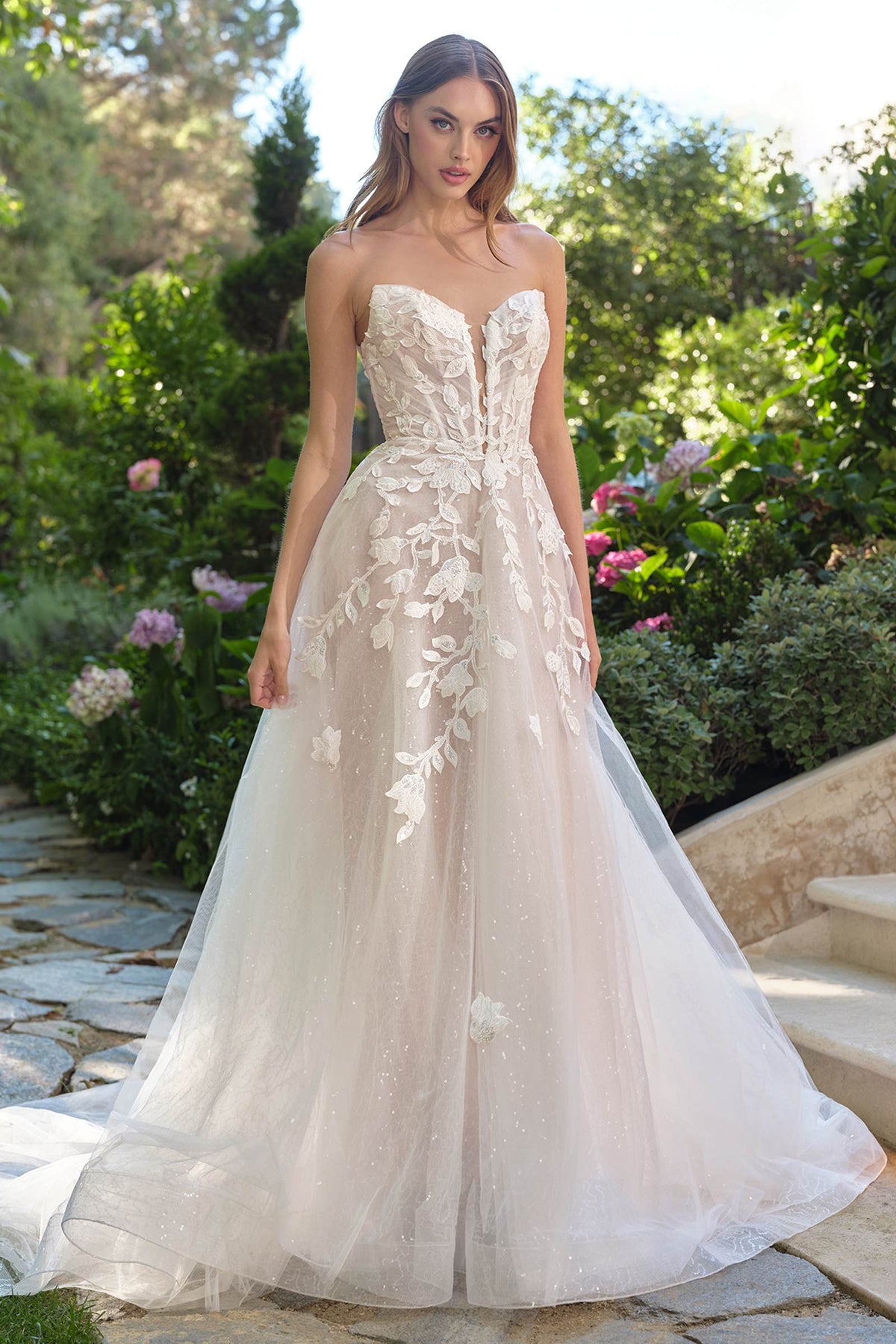 Andrea & Leo WL070 A-Line Strapless Illusion Plunge Neck Wedding Dress - Fierce and Chic
