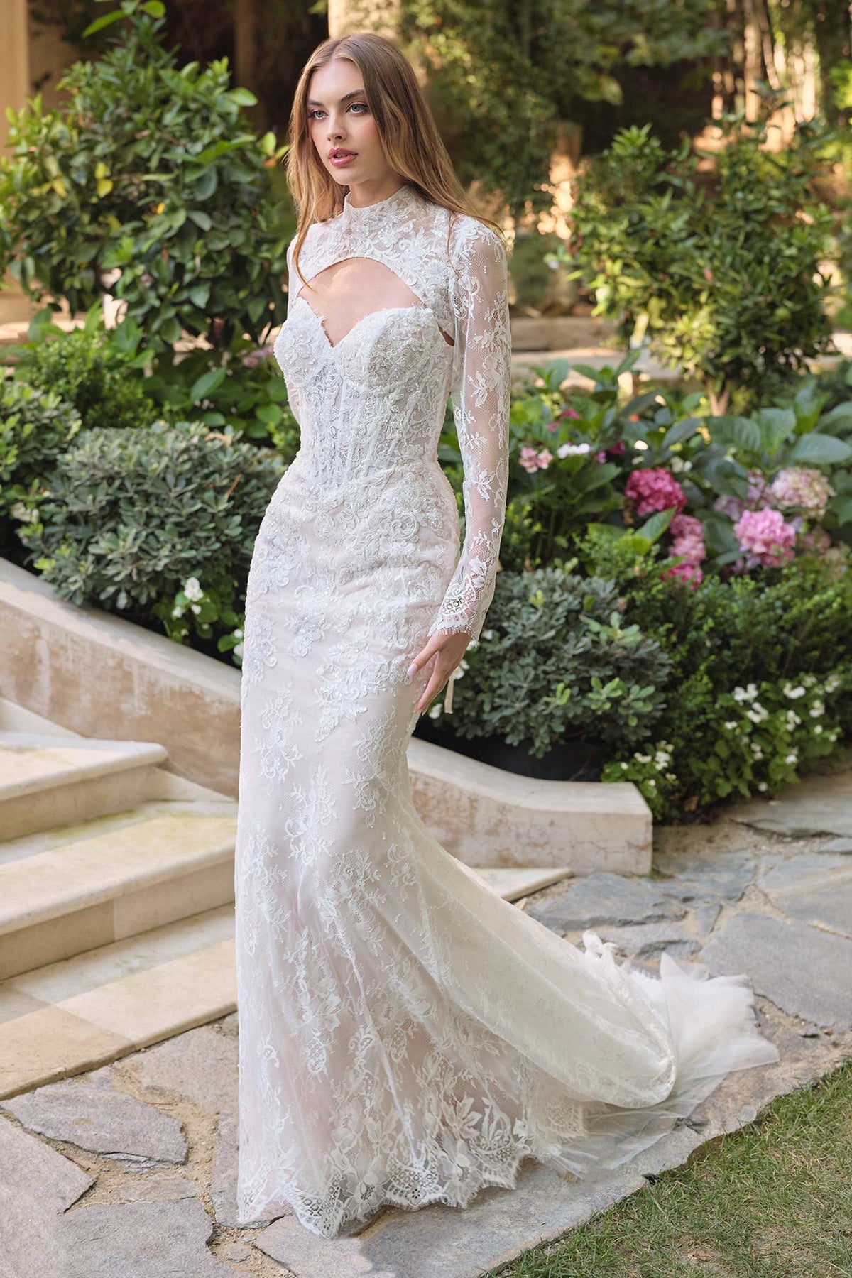 Andrea & Leo WL071 Fit and Flare Lace Overlay Wedding Dress with Bolero Jacket - Fierce and Chic