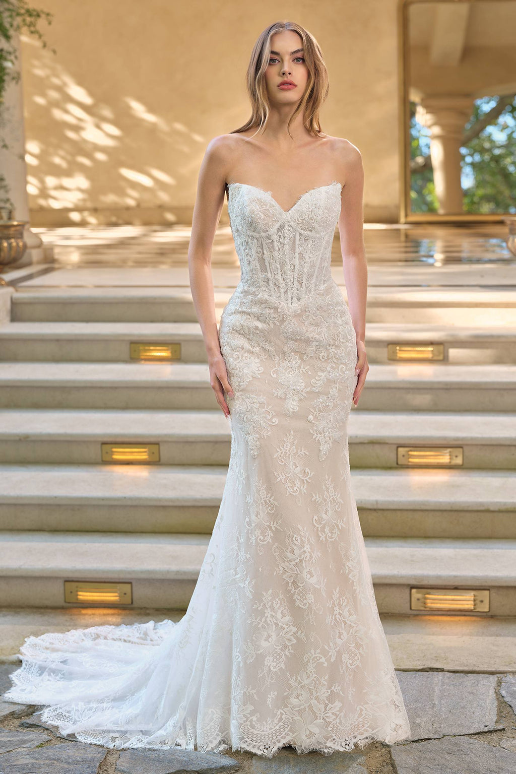 Andrea & Leo WL071 Fit and Flare Lace Overlay Wedding Dress with Bolero Jacket - Fierce and Chic