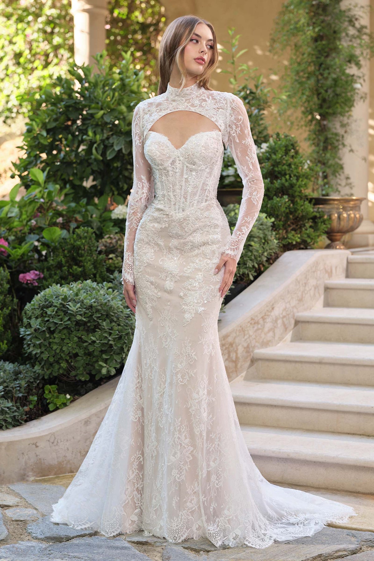 Andrea & Leo WL071 Fit and Flare Lace Overlay Wedding Dress with Bolero Jacket - Fierce and Chic