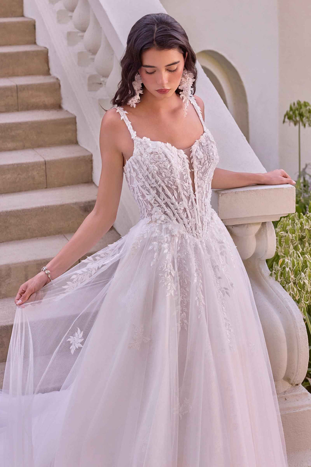 Andrea & Leo WL075 Leaf Motif Layered Tulle Wedding Ball Gown - Fierce and Chic
