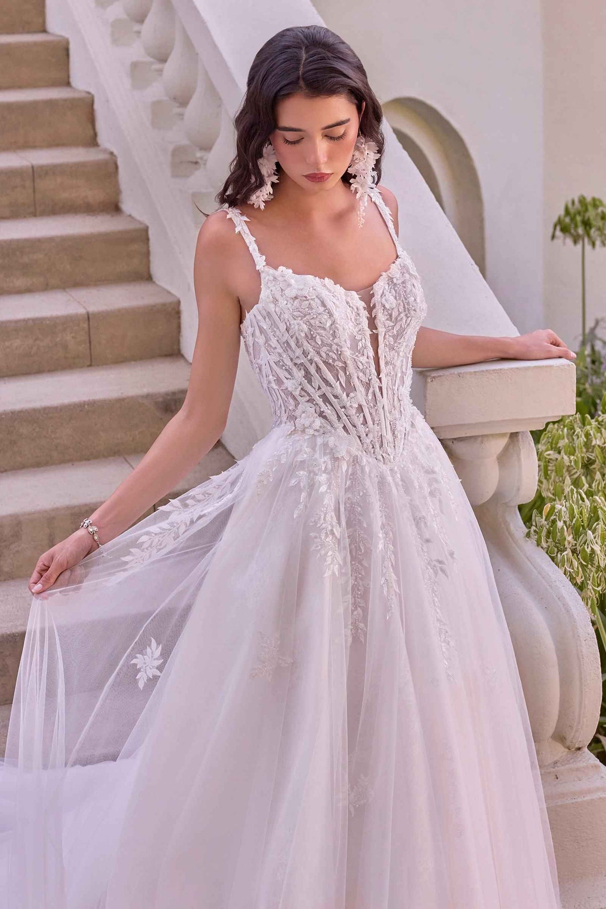 Andrea & Leo WL075 Leaf Motif Layered Tulle Wedding Ball Gown - Fierce and Chic