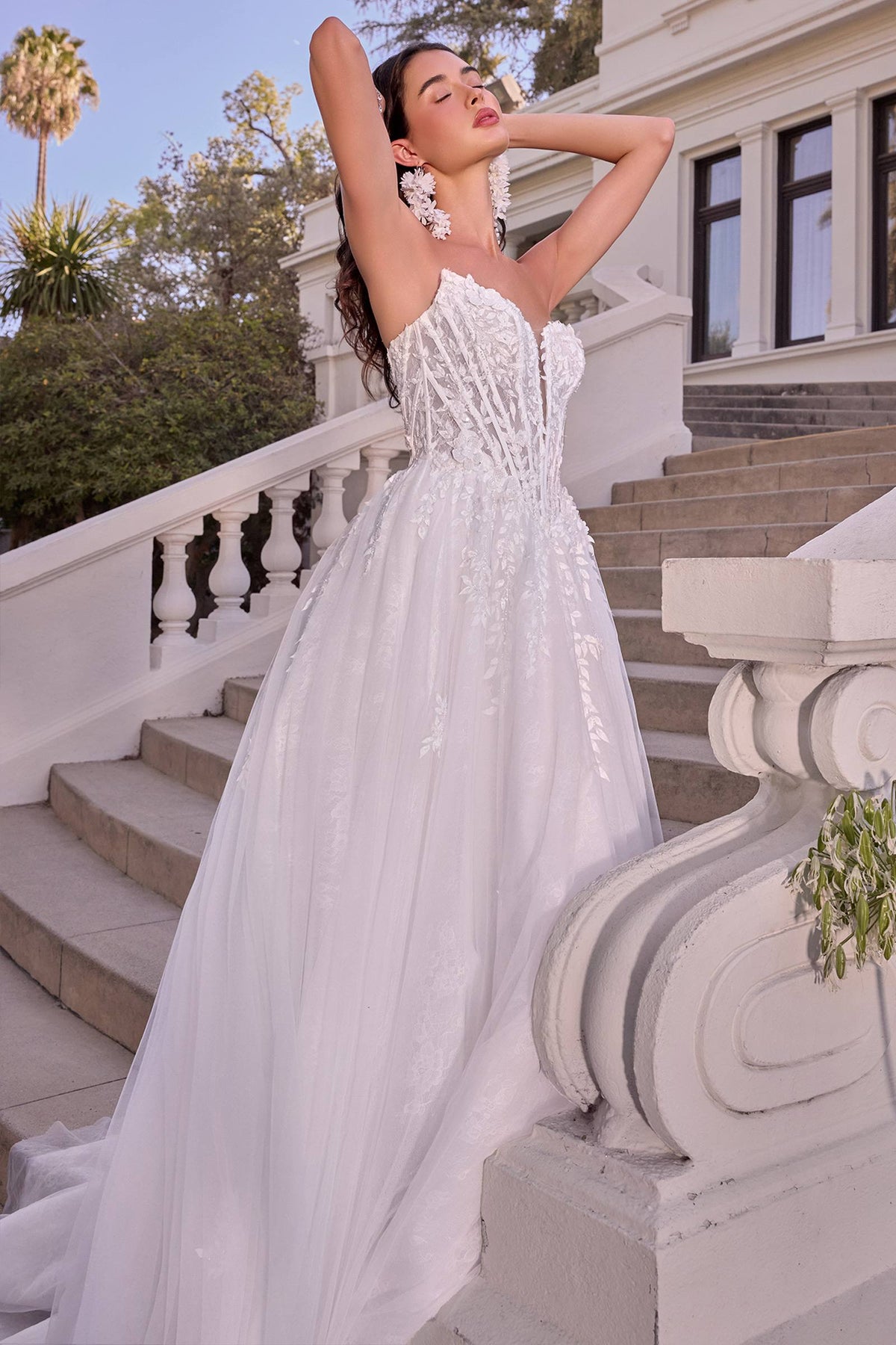 Andrea & Leo WL075 Leaf Motif Layered Tulle Wedding Ball Gown - Fierce and Chic