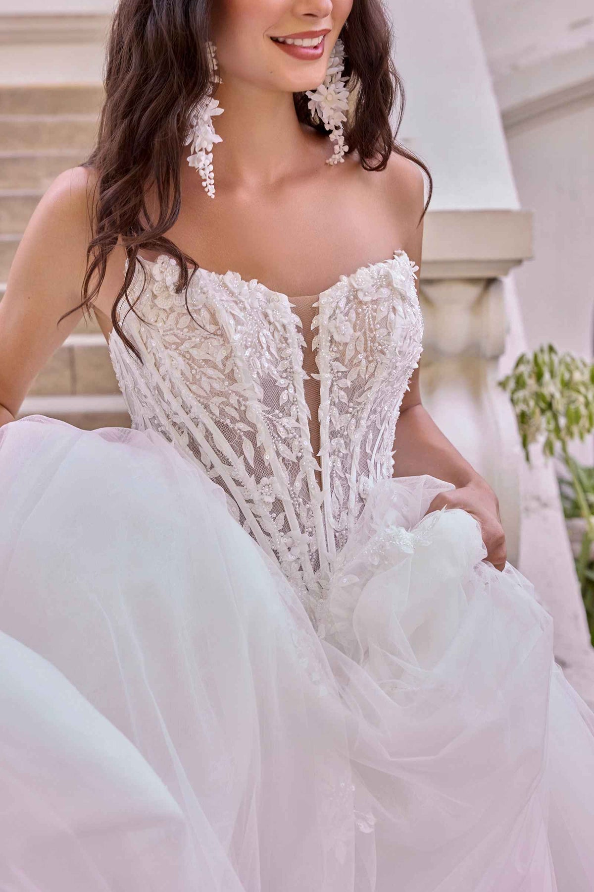 Andrea & Leo WL075 Leaf Motif Layered Tulle Wedding Ball Gown - Fierce and Chic