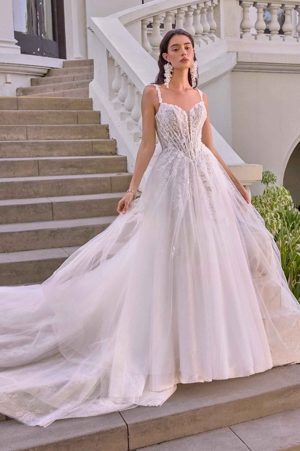 Andrea & Leo WL075 Leaf Motif Layered Tulle Wedding Ball Gown - Fierce and Chic