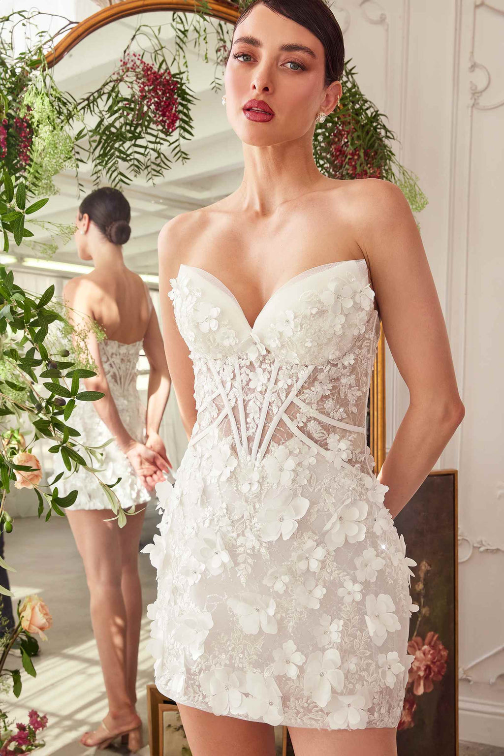 Andrea & Leo WL083 Deep Sweetheart Strapless Midi Short Bridal Dress - Fierce and Chic