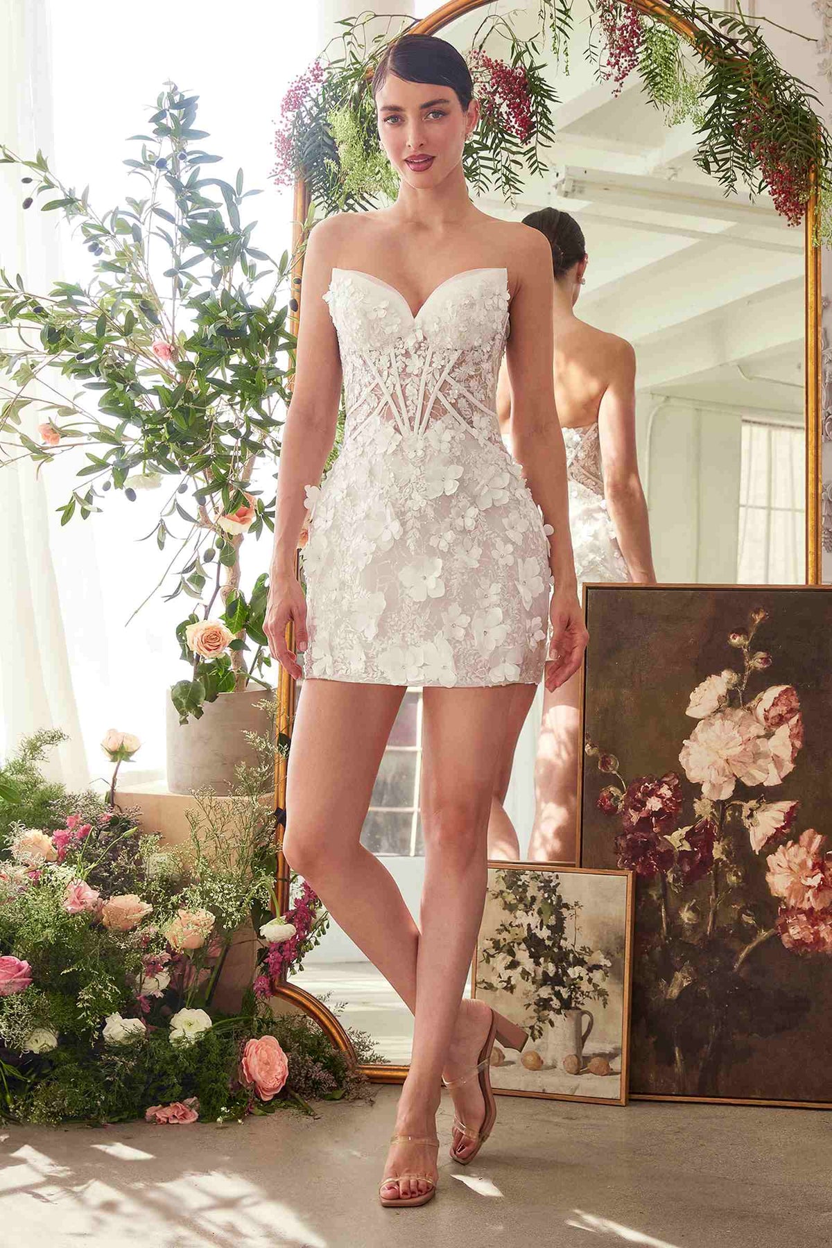 Andrea & Leo WL083 Deep Sweetheart Strapless Midi Short Bridal Dress - Fierce and Chic