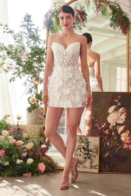 Andrea & Leo WL083 Deep Sweetheart Strapless Midi Short Bridal Dress - Fierce and Chic