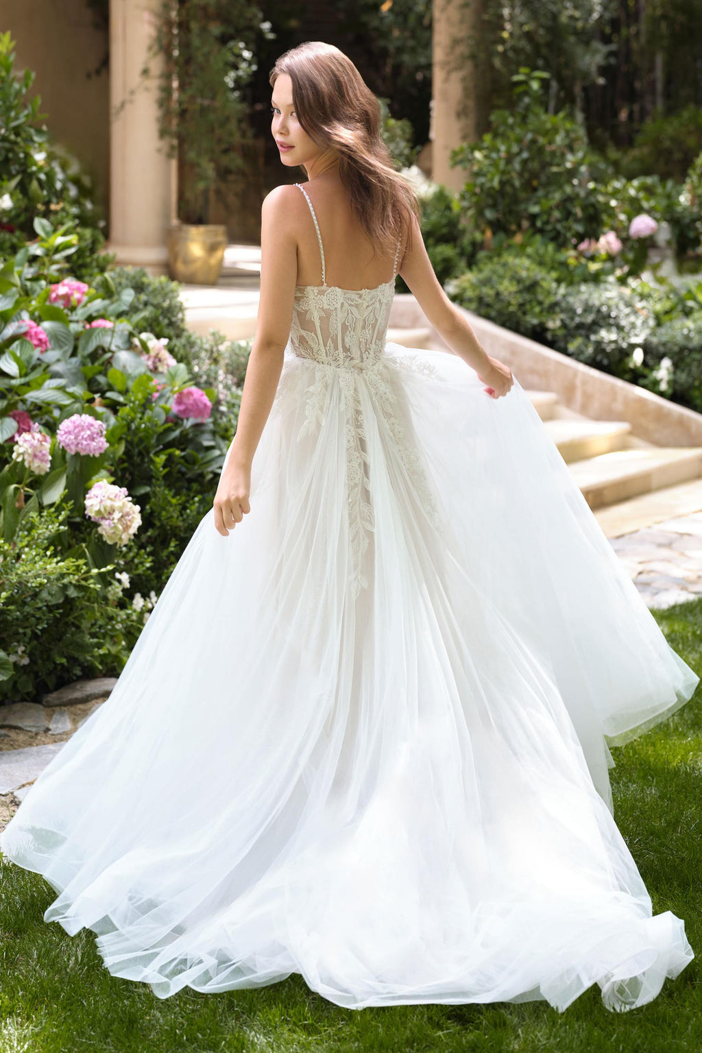 Andrea & Leo WL087 Lace Applique Spaghetti Strap A-Line Wedding Gown - Fierce and Chic