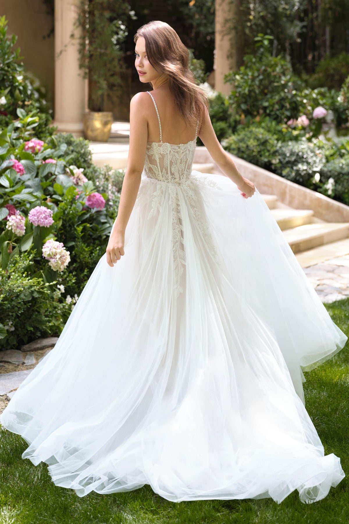 Andrea & Leo WL087 Lace Applique Spaghetti Strap A-Line Wedding Gown - Fierce and Chic