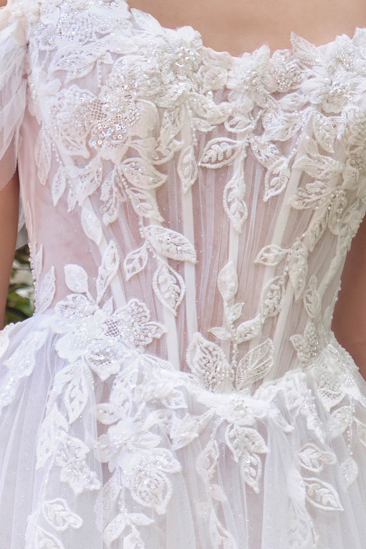 Andrea & Leo WL089 Off Shoulder Floral Lace Applique A-Line Wedding Gown - Fierce and Chic