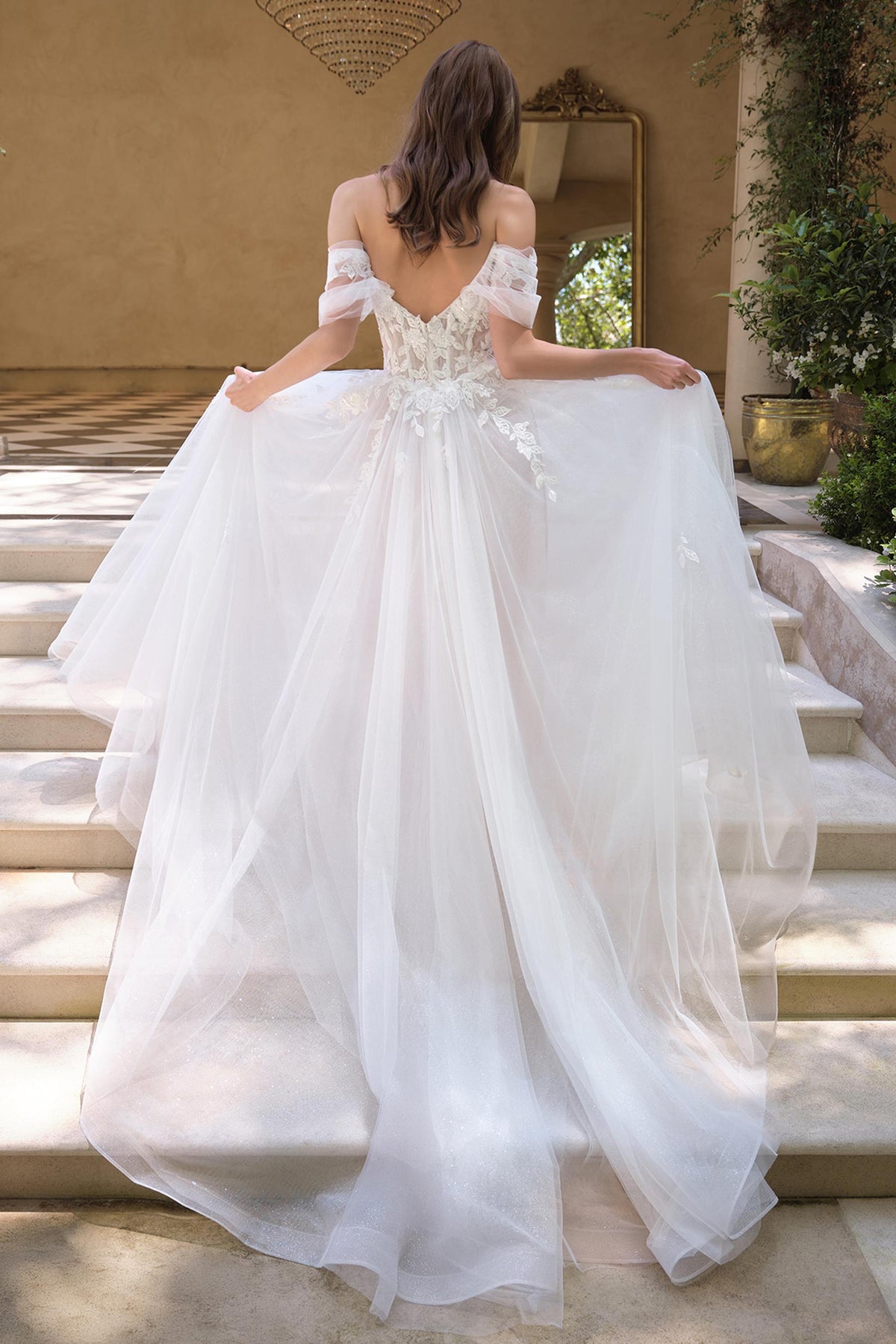 Andrea & Leo WL089 Off Shoulder Floral Lace Applique A-Line Wedding Gown - Fierce and Chic