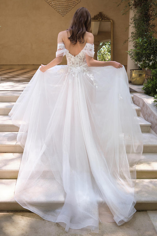 Andrea & Leo WL089 Off Shoulder Floral Lace Applique A-Line Wedding Gown - Fierce and Chic