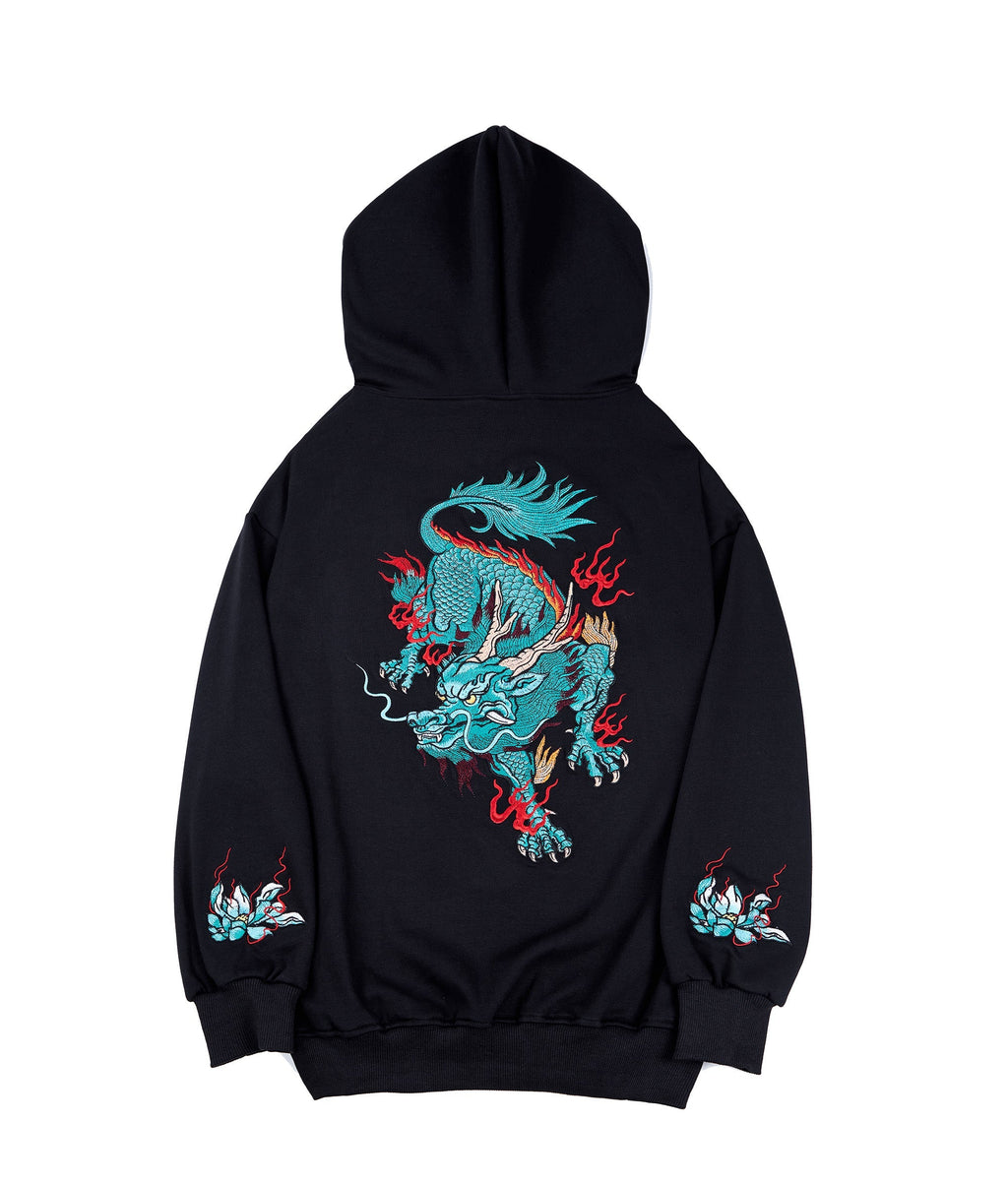 KH9033 Blue Kirin Embroidery Hoodie - Fierce and Chic