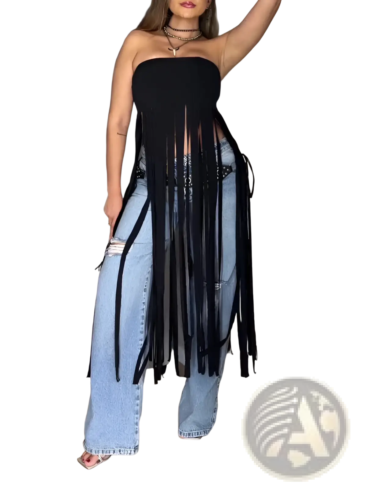 Black Fringe Strapless Bandeau Top - Fierce and Chic